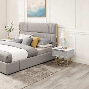 Fransk guld rustfrit stål bennatbord luksusnaturlig marmorbedning bord skab