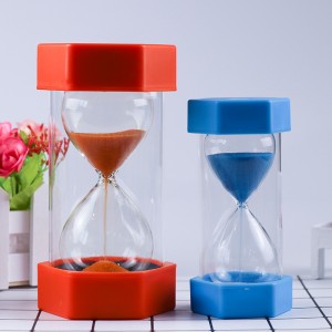 Farverig plastik hexagonal cover stil 30/20 minutter timeglas sandglass sand ur timer varm