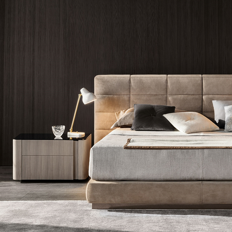Høj kvalitet udsmykket italiensk hotel soveværelse møbler skuffenatbord fløjl moderne luksusbed omnatbordenatbord