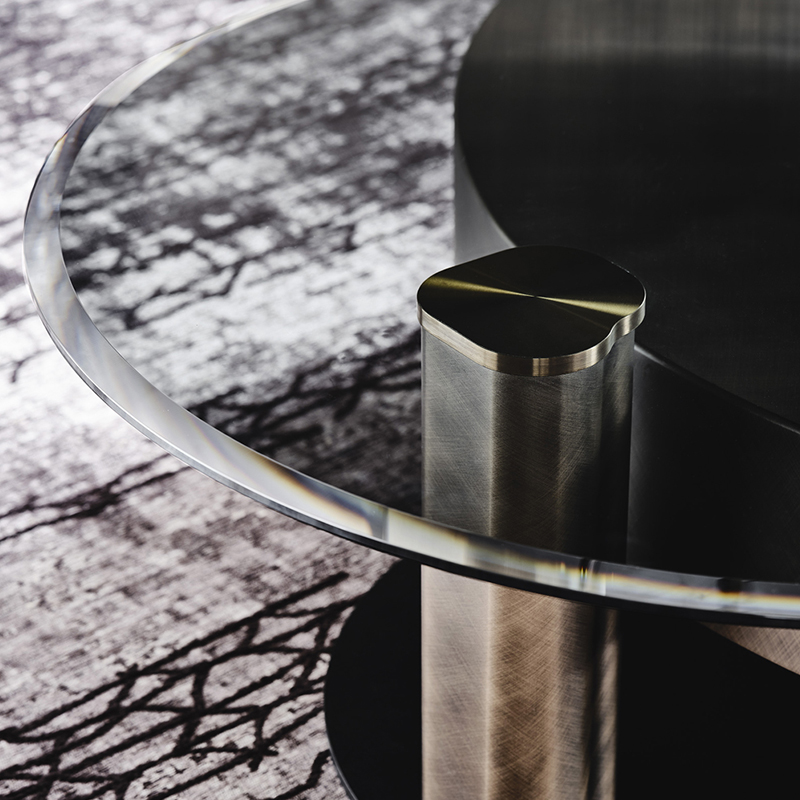 Italiensk design moderne roterende glas side Tabel guld metal rustfrit stål luksus runde sofabord sæt
