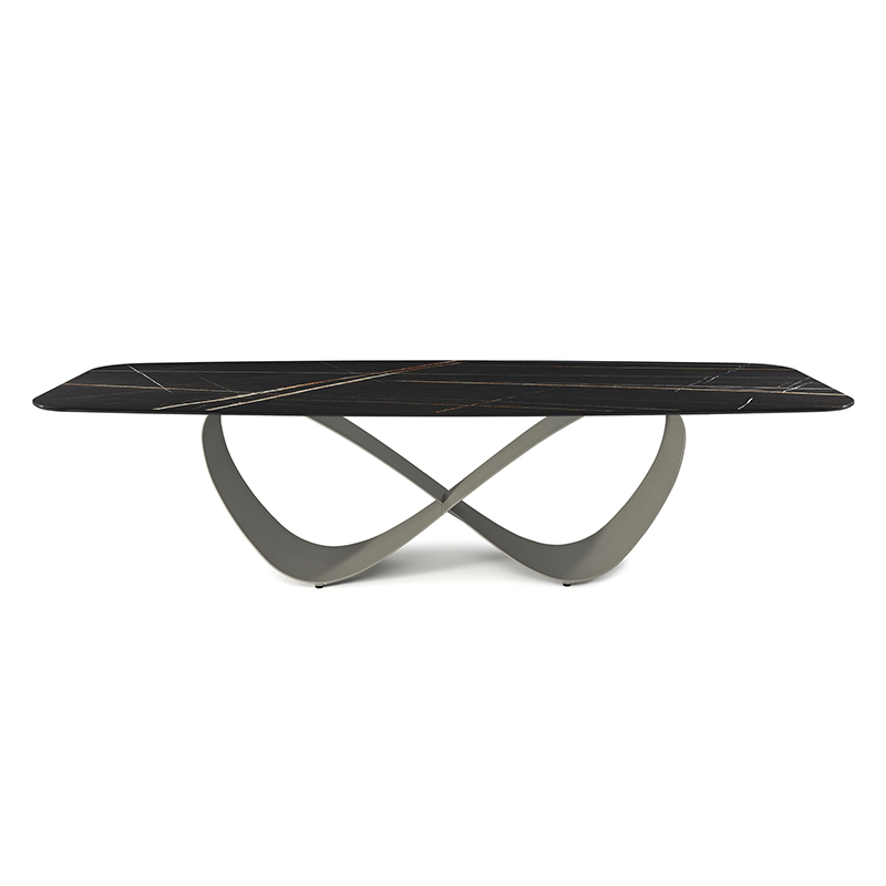 Italiensk high end tilpasset rustfrit stål moderne lang luksus rektangulær sort sintret sten spisebord 12 sæder