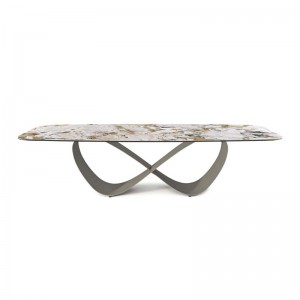 Italiensk high end tilpasset rustfrit stål moderne lang luksus rektangulær sort sintret sten spisebord 12 sæder