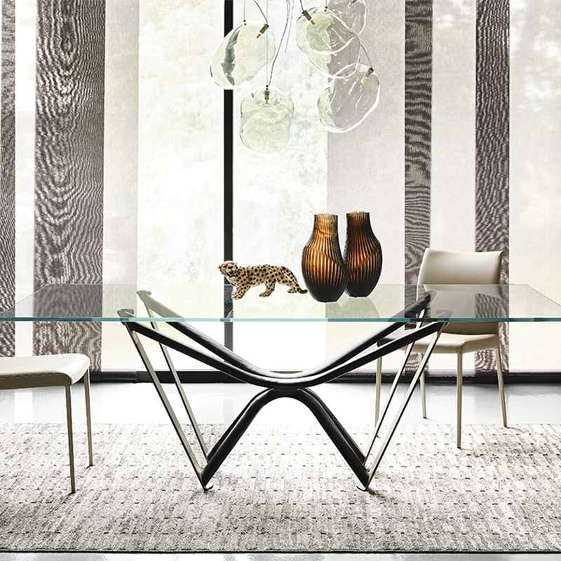 italiensk udendørs luksus spejlet rektangulært tempereret glas top spisebord sæt 8 sæder