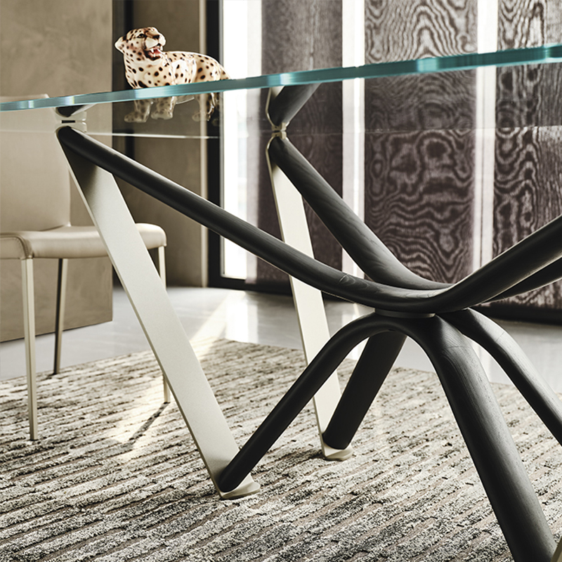 italiensk udendørs luksus spejlet rektangulært tempereret glas top spisebord sæt 8 sæder