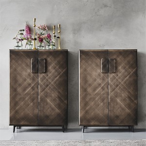 Italiensk moderne luksus retro guld metal opbevaring rustfrit stål skab skænkbuffet