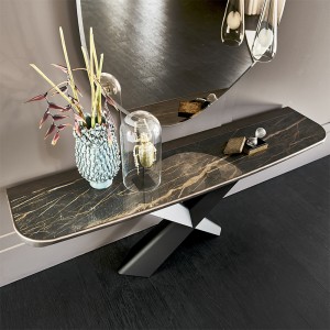 Italiensk X -formet rustfrit stålbase Moderne luksuskonsolskab Stone Marble Top Console Table med spejl