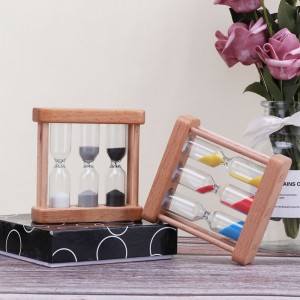 Fabrik kan tilpasses 3 i 1 timeglas træglas sandtimer til køkken madlavning europæisk kreativt træ metal roterende timeglas timer