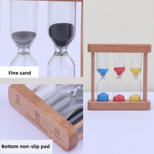 Fabrik kan tilpasses 3 i 1 timeglas træglas sandtimer til køkken madlavning europæisk kreativt træ metal roterende timeglas timer