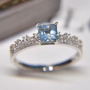 Aquamarine dobbelt design ædelsten ring til pige