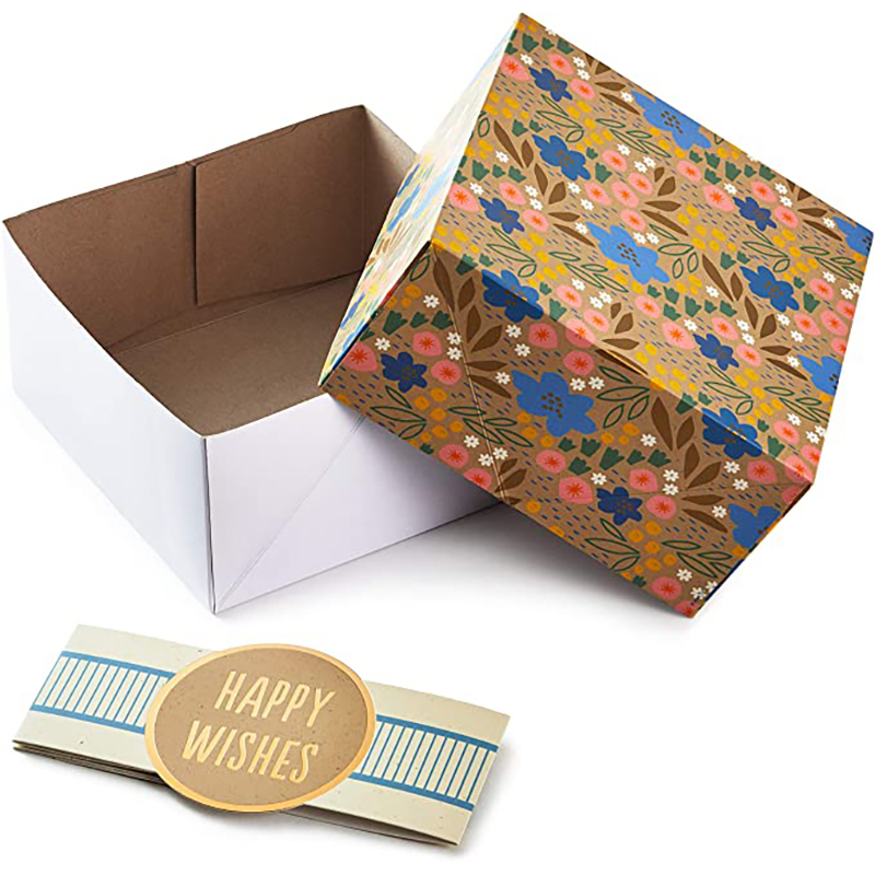 Hallmark-gaveæske med indpakningsbånd, forskellige størrelser (3-pakker: søde blomster og striber) til fødselsdage, brudebrusere, mors dag, bedste venner