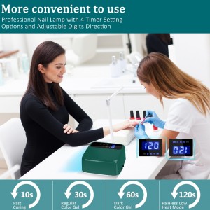 M&r 602pro grøn trådløs LED -neglelampe, trådløsnegletørrer, 72W genopladeligt LEDneglelys, bærbar gel UV LEDneglelampe med 4 timerindstillingssensor og LCD -skærm, professionel LEDneglelampe til gelpolering
