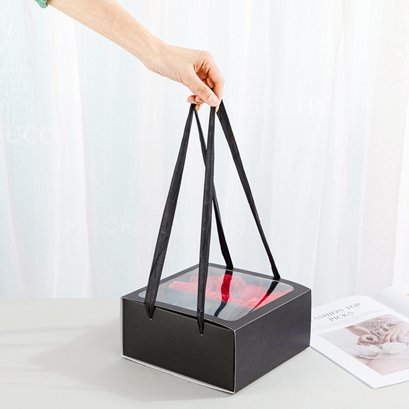 Pull-out Transparent Flower Box Portable Folding Gift Rose Gift Box Gift Packaging Black Powder Supplies Carton