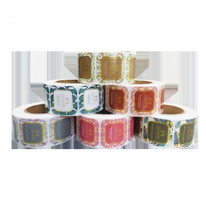 Farve bronzing gennemsigtig selvklæbende brugerdefineret varm sølv l0g0 coated papir rulle etiket klistermærke selvklæbende