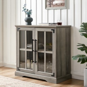 Køkken spisestue stue skænkbuffetopbevaringsskab, 32 tommer, 2 døre dobbelt hylde, moderne stil