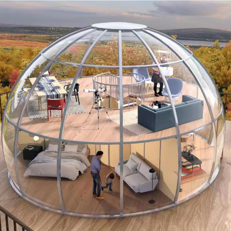Gennemsigtig kuppeltelt geodesisk udendørs campingkuppel telt til resorthotel, camping, udendørs aktiviteter