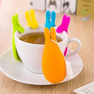 Kaninform teposeholder, klip cup krus te -sil klip, silikone te infuser klip
