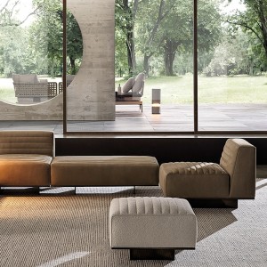 Italiensk Minotti Modern Black Cotton and Linen Sofa Fabric Sectional Set Furniture
