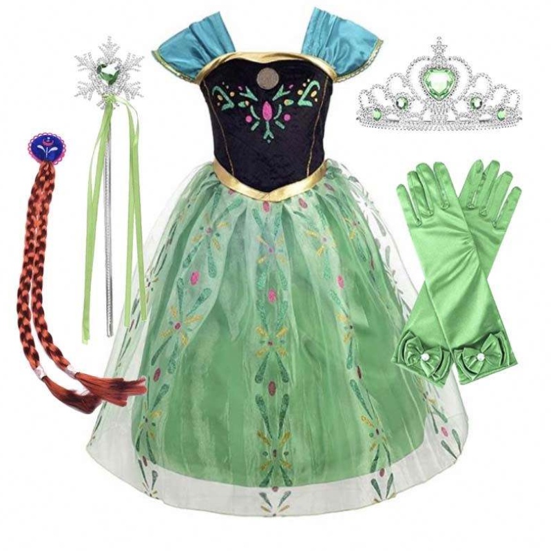 Ice Princess Coronation Green Costume Toddler Little Girls Anna Green Princess Dress HCGD-007