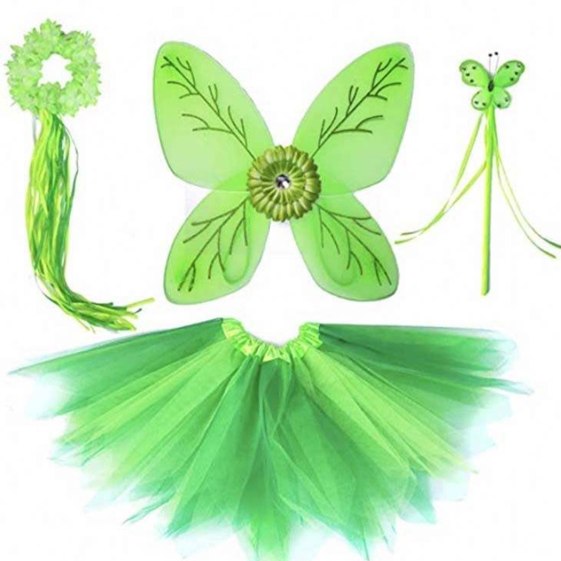 Toddler Kid Halloween cosplay fødselsdags tøj sæt dansende sommerfugl grøn fe wing tinker bell kjole 2-10t hctb-001