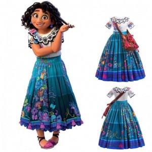 2022 Hot Sale Girls Encanto Movie Dress Up Mirabel Costume Baby Kids Summer Long Dress With Bag