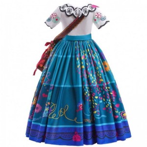 2022 Hot Sale Girls Encanto Movie Dress Up Mirabel Costume Baby Kids Summer Long Dress With Bag