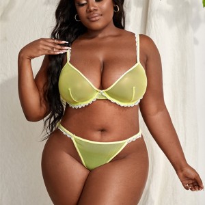 Kontrast mini blonder trim underwire mesh lingerie sæt