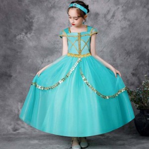 Hot Selling Girls Princess Costume Jasmine Cosplay Summer Trending Party Wear Girl kjoler