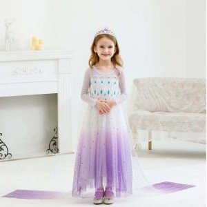 Ny pigeprinsesse Elsa Dress Kids Summer Dress til piger Purple Elsa kjole til børn 2-10 år