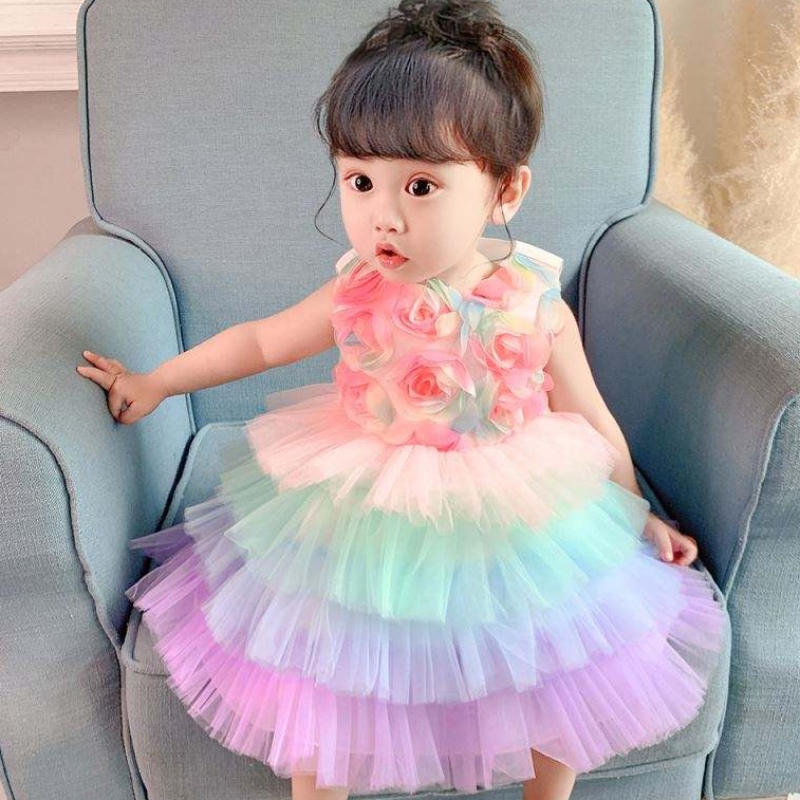 Baige spædbarn blomster pige fødselsdag prinsesse kjole kage formel blomster tøj