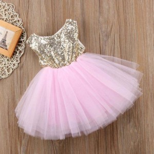 Hot Sales Children Tøj puffy prinsessenederdel paljetter baby blomster pige rygfri tutu kjole