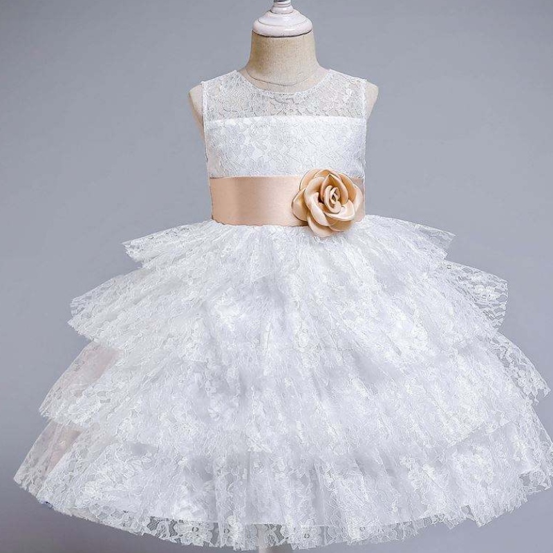 Baige Summer Fashion Tulled Dress Flower Girl Brudekjole 12 år gamle piger Kid lyserøde aftenkjoler til fest