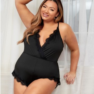 Skallopet blonder trim bodysuit sexet wrap front teddies og bustiers