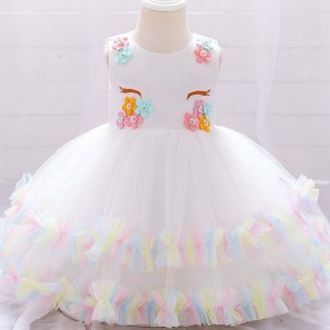 Baige White Unicorn Infant Toddlers Frock Summer Baby Girls Dåb dåb Kjole DJS025