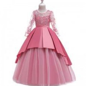 Indien engros blonder lange ærmer sommer blomster pige bryllupsfest kjole lp-233