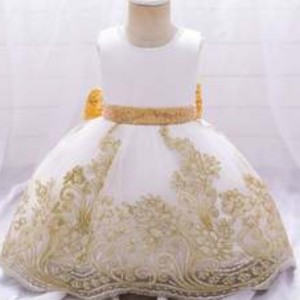 Baige seneste blomster lille dot mønster satin frock design baby pige mode fest kjoler