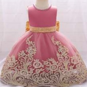 Baige seneste blomster lille dot mønster satin frock design baby pige mode fest kjoler