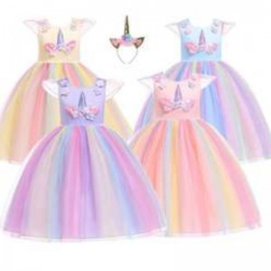 Baige Amazon Sellsbaby Girls Unicorn PrincessTutu Dress Flower Girls Rainbow Dress Birth