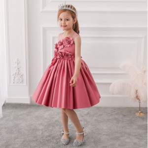 Baige engros 3-8 år gammel baby pige frocks flora børn kjole fancy børneparti tøj l5068