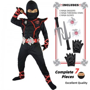 7 stykker unisex barnninja deluxe kostume til børn rolle spiller tema fest halloween fancy dress-up