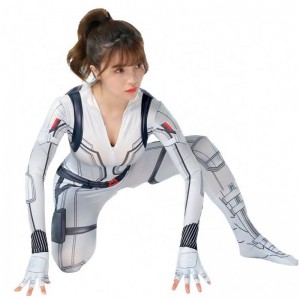 Engrosfilm sort&white halloween cosplay fuld krop Catsuit til kvinder den sorte enke kostume