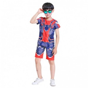 Ny stil polyester sport passer afslappet outfit halloween fest cosplay spiderman passer til top&shorts til børn drenge