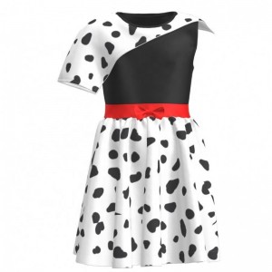 Hot Sale Fødselsdagsfest 2022 Film Cosplay Children Dresses Girl Party Black White Cruella Deville Dalmatians kjole til Halloween