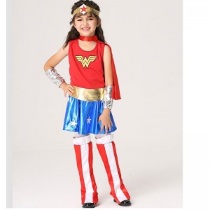 Baige Hot Selling Baby Girl Sleeveless Wonder Woman kostume til piger Halloween kostume sæt EK201