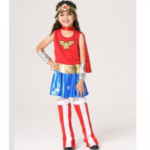 Baige Hot Selling Baby Girl Sleeveless Wonder Woman kostume til piger Halloween kostume sæt EK201