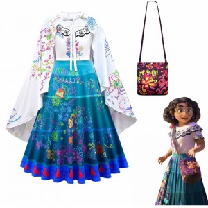 Baige Carnival Halloween Princess Party Tøj Blomster Ruffles Lang kjole Mirabel Encanto kostume