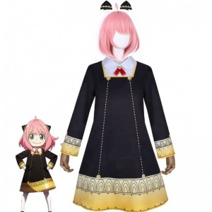 Ecowalson Anya Forger Cosplay Dress and Headwear Spy Family Costume Experiment 007 Anyas Wig Halloween Carnival Girl \'s tøj