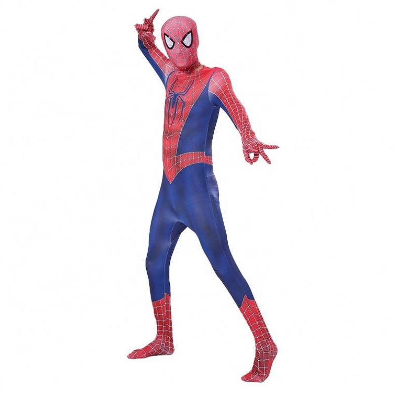Zipper sætter Halloween TV&movie superhelt jumpsuit performance Wear Spider-Man kostume med hovedbeklædning