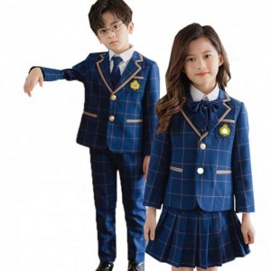 Hot British Style Primary School Uniforms Class Uniform Plaid tre-stykke børnehaveuniformer