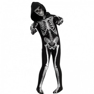 Engros levende skræmmende halloween cosplay rekvisitter human kraniet skelet hætte jumpsuit hoodie kostumer til børn