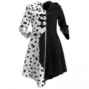 Deluxe Dress Up til Tweens Kvindelige forklædning Deville Cocktail Cosplay Party Black White Dalmatians Cruella kjole frakke til Halloween